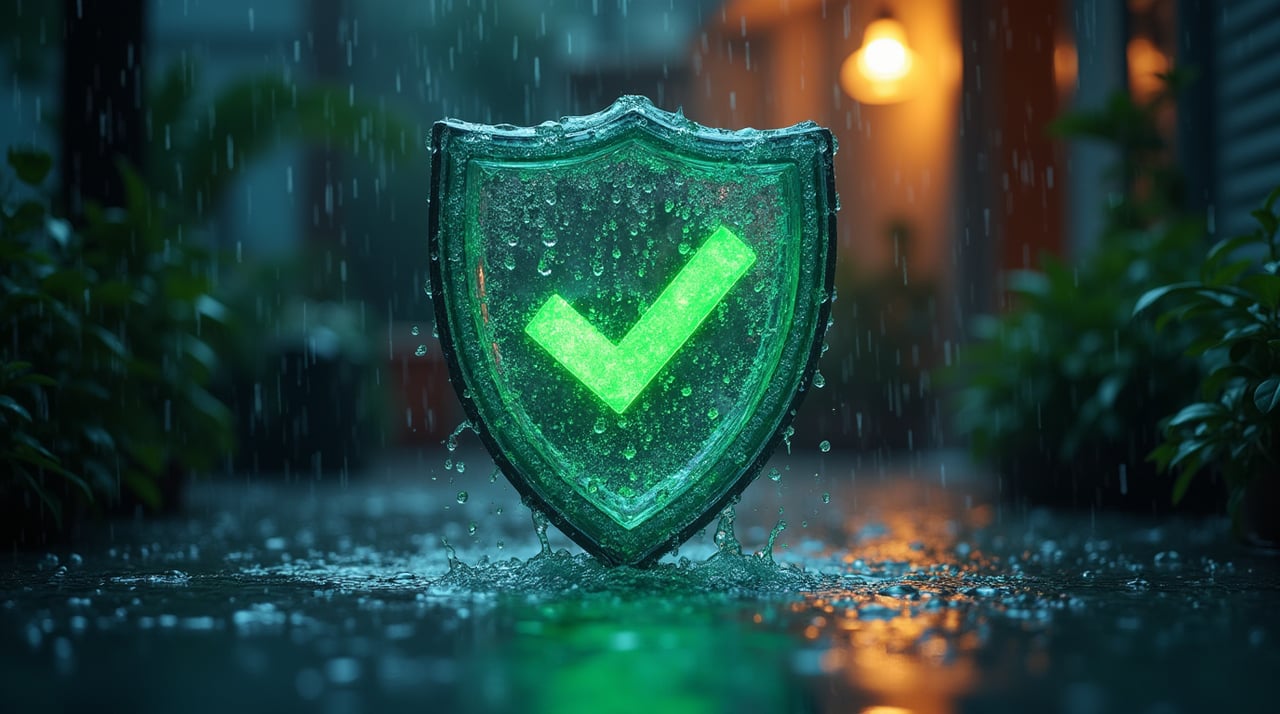 Bouclier d'eau protégeant la porte d'un logement sous la pluie