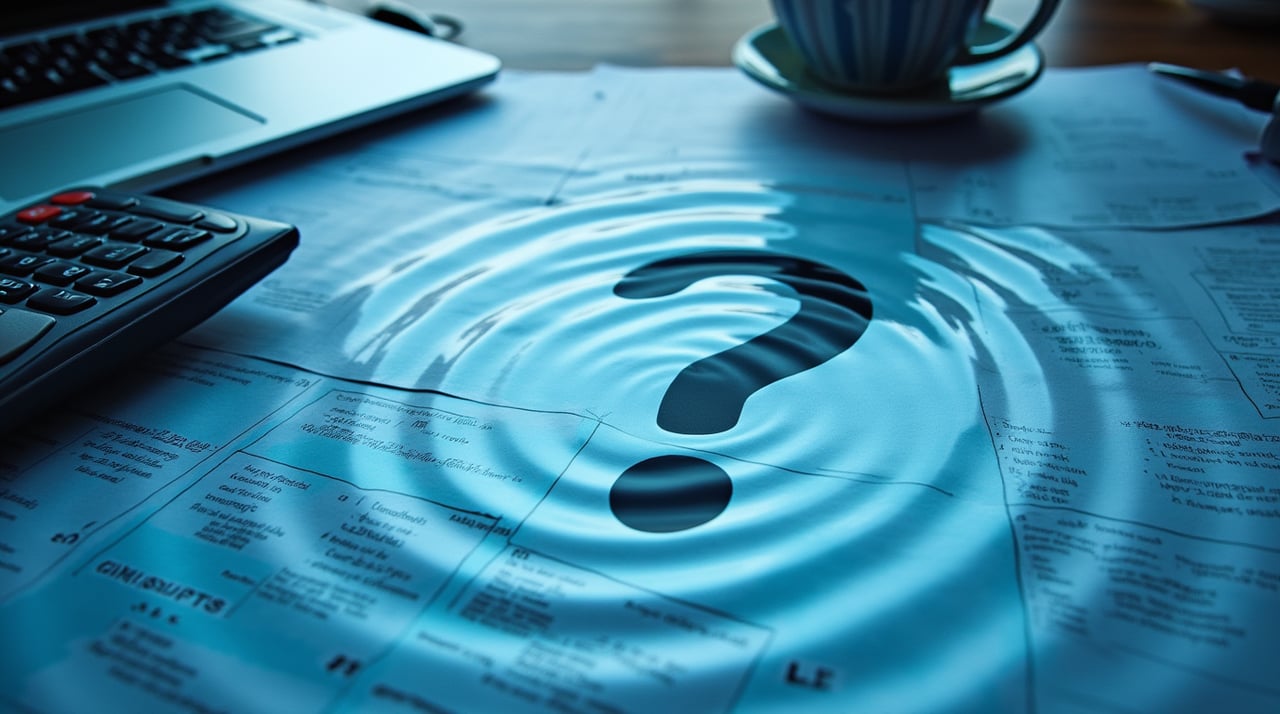 Documents assurance et calculatrice sous une fine couche d'eau, Q/R visibles