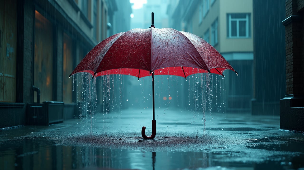 Membrane d'eau en forme de parapluie protégeant l'entrée d'un immeuble